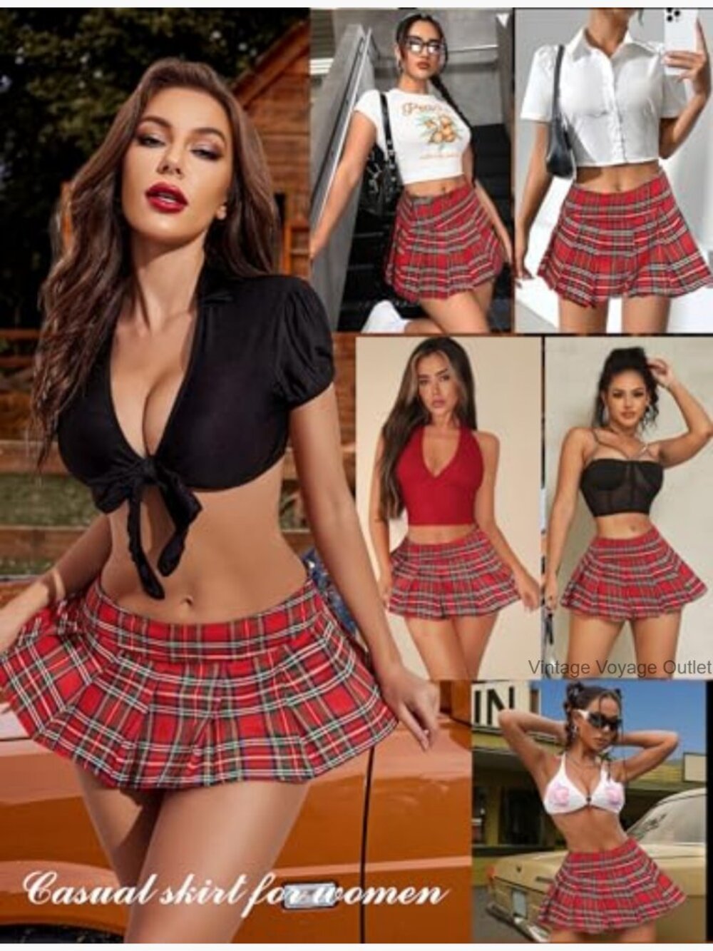 Pleated Mini Skirt, Polyester Spandex, Low Rise, Zipper Closure, Role Play - Picture 4 of 7